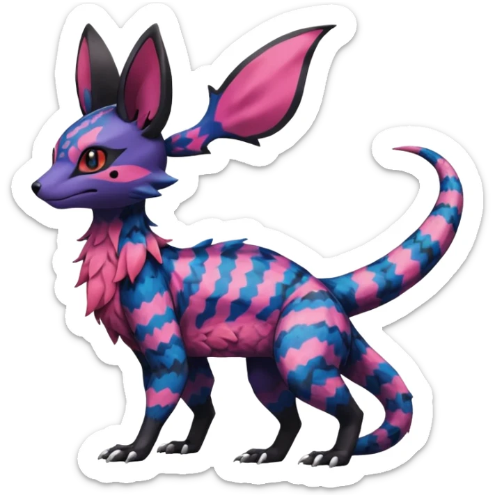 Rare epic aesthetic colorful Salandit-Noibat-Eevee-Genet-species-Fakemon-hybrid-creature, with markings, full body sticker