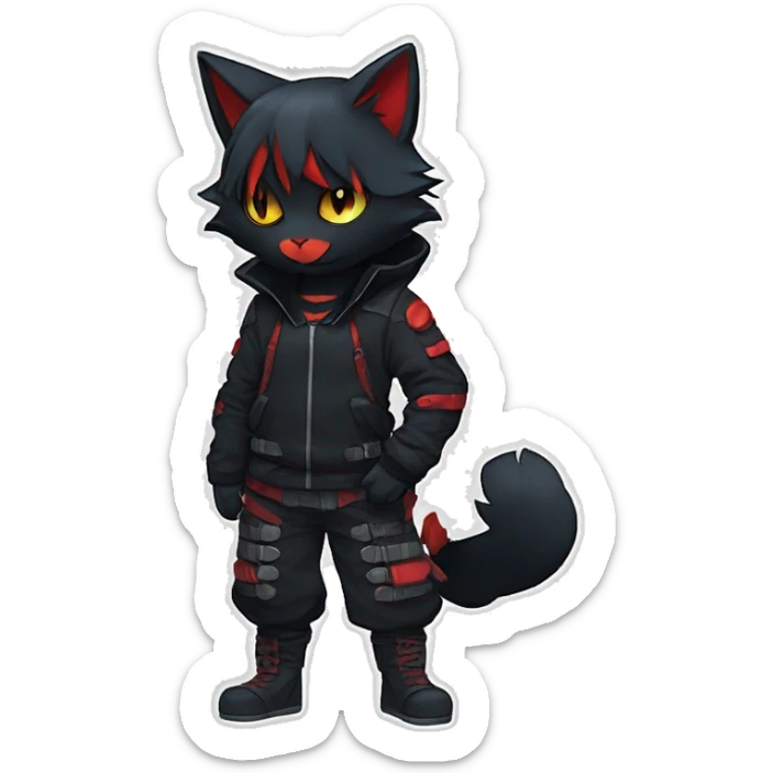 Edgy Shy Anthro Ninja boyish cool pretty dark black Litten-Pokémon-cat-fursona-animal techwear sticker