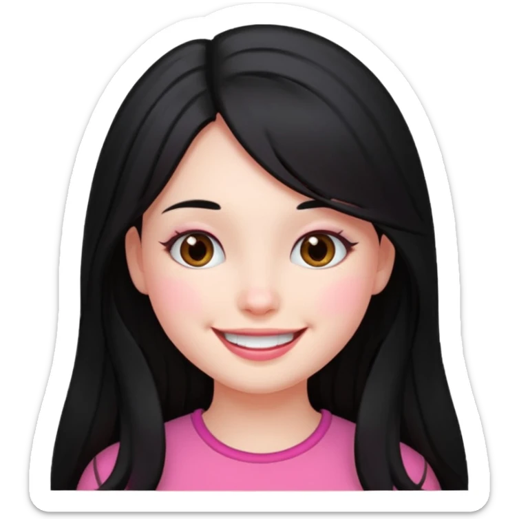 Clean girl long and black Hair and pink Cheek sticker
