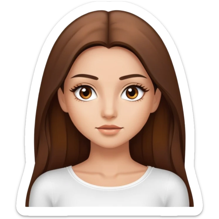 beautiful girl, long straight brown hair, brown eyes with lashes, wearing a white crop top, tan skin sticker