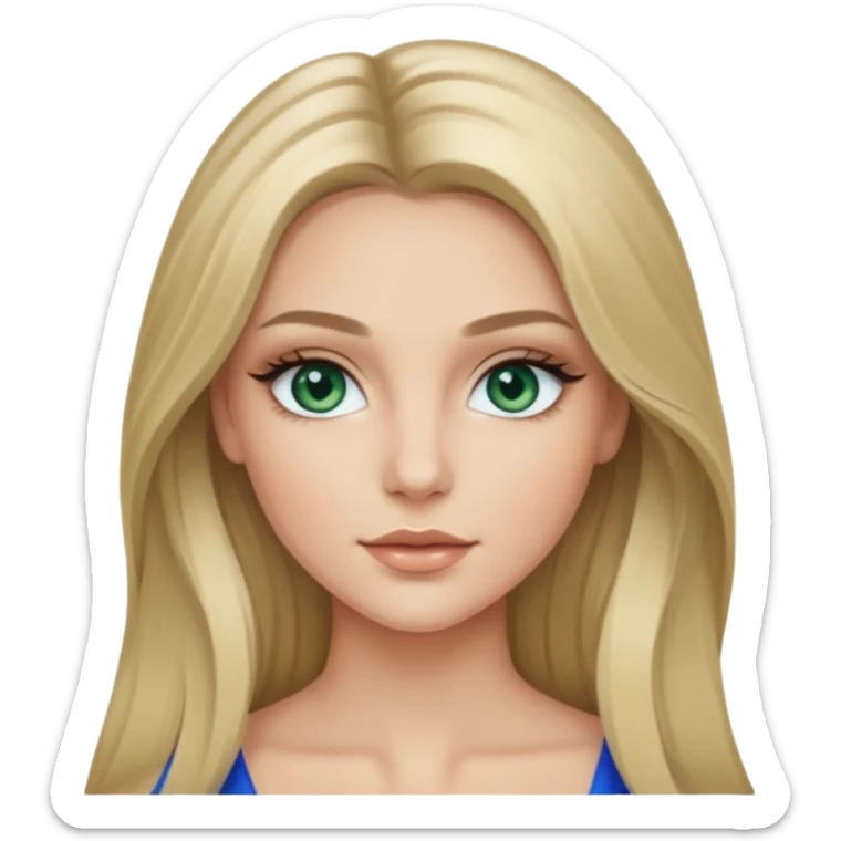 Natural Blonde balayage long hair White young women with blue-gray-green eyes Long lashes and make Up  sticker