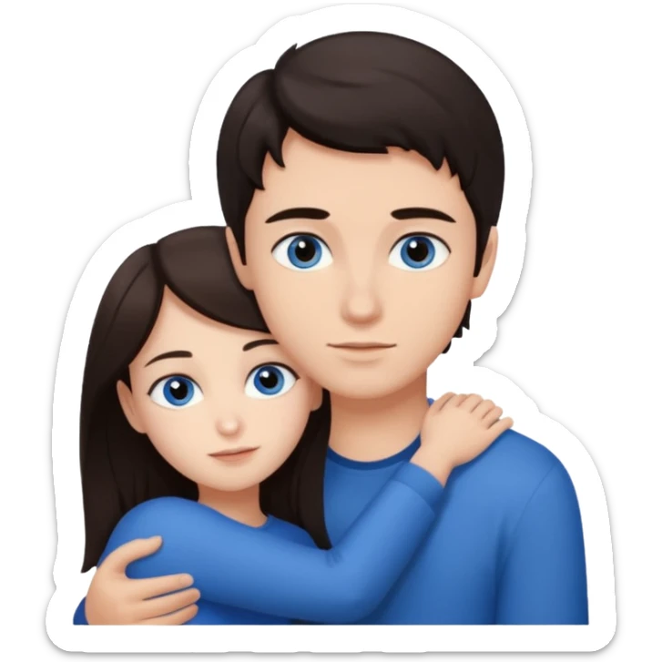  Chłopak z ciemnymi włosami z brązowymi oczami przytulający się do brunetki z niebieskimi oczami sticker