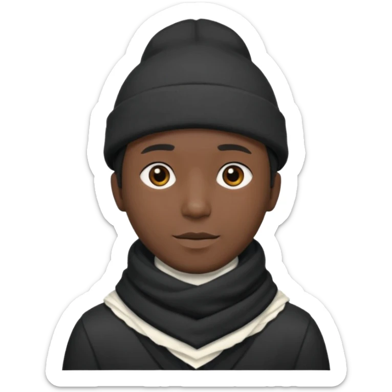 A guy with a triangle body with no arms and legs then his head is a perfect circle and his head is also black then give him a hat that doesn’t go behind his head, and last but not least give him a white scarf, NO BLACK THE COLOR FOR HIS HEAD sticker
