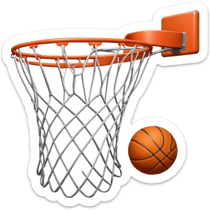 A close-up of a basketball shild and hoop with the ball swishing through the net, captured mid-air. The background emphasizes the tension and excitement of the moment, with the rim and net in sharp focus, showcasing the precision and skill of the sport. sticker
