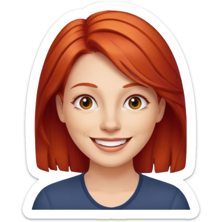 emoji of a 30-year-old woman, mature appearance, red hair, cheerful expression sticker
