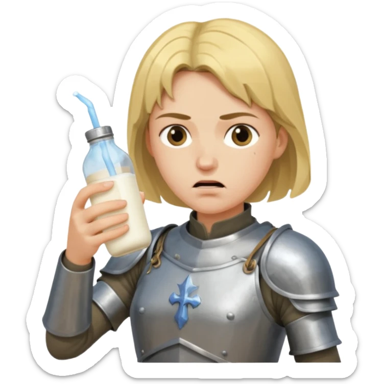 Un biberon avec du lait chaud et Jeanne d’arc en colère qui flotte dedans  sticker