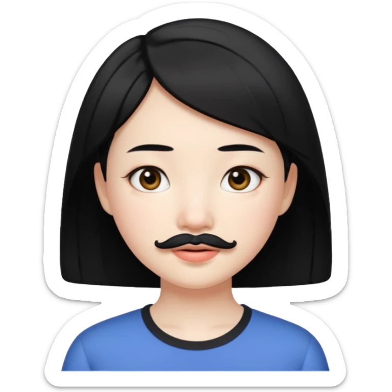 Asian girl with short black hair and a mustache  sticker