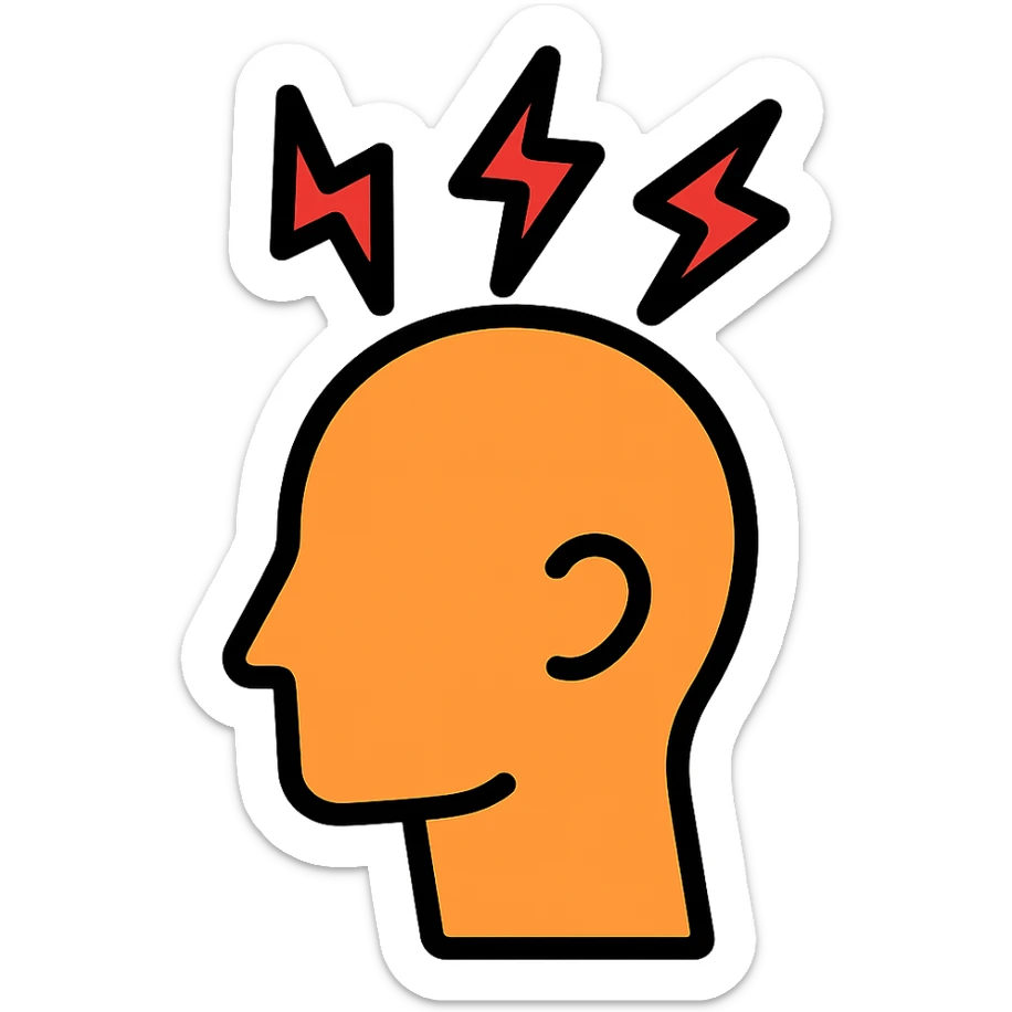 head with pain lines, headache symbol icon sticker