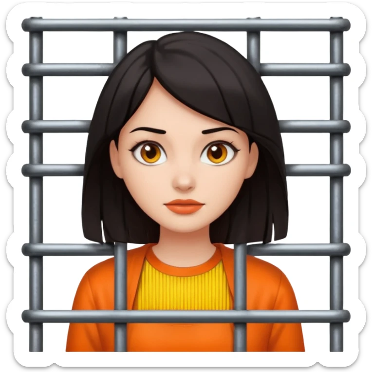 prisoner dark haired woman in orange clothing in front of bars sticker