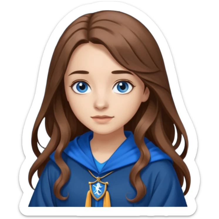 gorgeous Girl with light skin, blue eyes, long brown hair, wears a ravenclaw robes  sticker