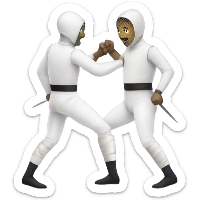 Two men in a appendage fencing match. Their arms and legs are still, but they can still battle sticker