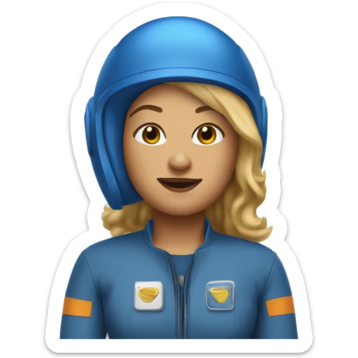 Honey blonde woman in blue helmet and blue flight jumpsuit  sticker