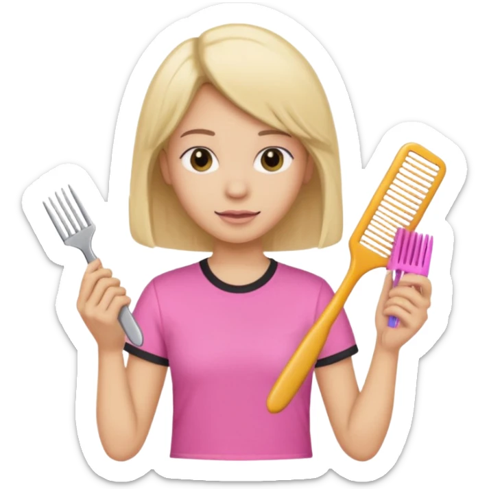 peluquera con camiseta rosa y peine en la mano sticker