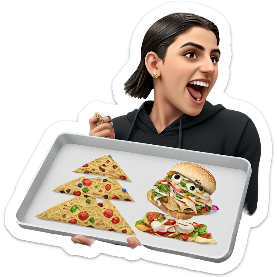 boy holding food and jewelry sticker