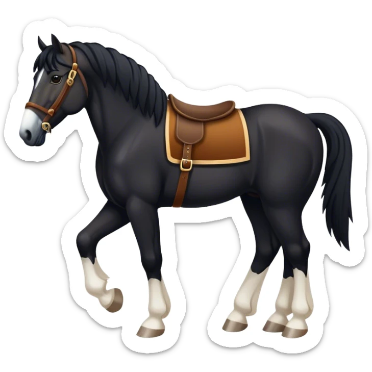 black draft horse with only 1 feet white and a white rhombus on the nose  sticker