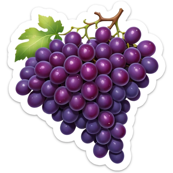 elegant bunch of deep purple grapes, dewy and glowing, with sparkles, luxury wine look sticker