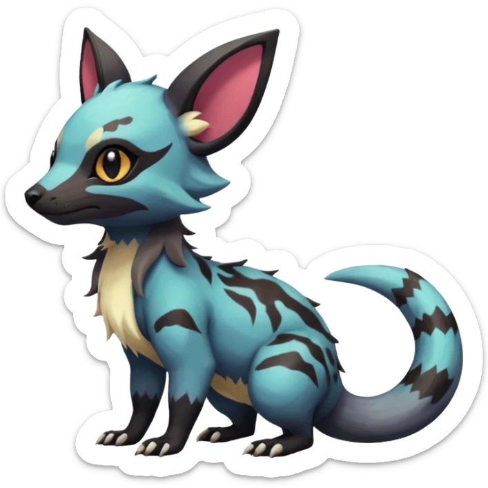 Rare exotic cute epic aesthetic gothic colorful Salandit-Eevee-Civet-species-Fakemon-hybrid-creature, with markings, full body sticker