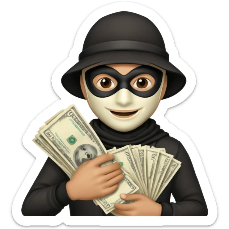 Robber emoji holding a 💰 wearing a mask that is made of robber dress sticker