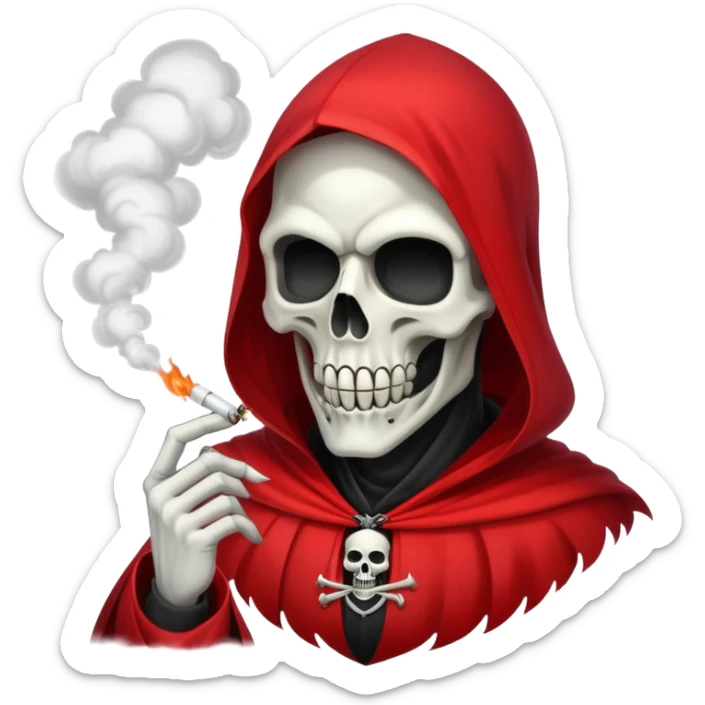grim reaper face with red cape smoking weed with loads of smoke in the air sticker