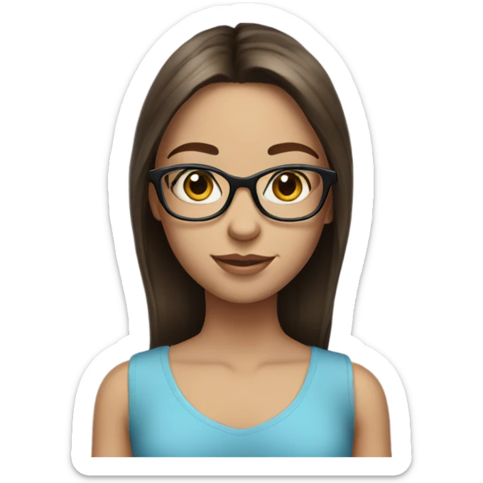 Girl with straight brunette hair and blue eyes with glasses sticker