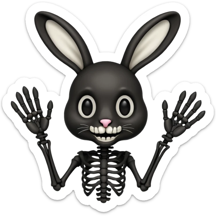 Emoji tête de Lapin squelette noire qui fait bonjour de la main  sticker