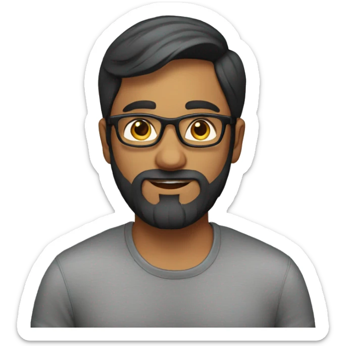 realistic emoji of an indian man in his 20s with a beard, glasses and short hair sticker