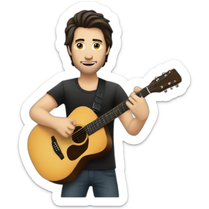 A caucasian guy with dark hair playing guitar and singing in concert sticker