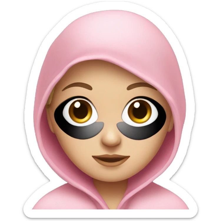 White girl blue eyes with eye patches and a towel on head wearing a pink robe sticker