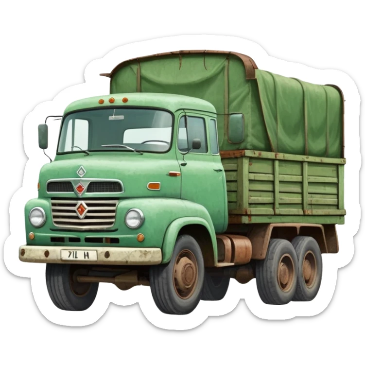 ZIL 130 Soviet truck with green cabin and flatbed, classic vintage Russian truck from 1960s sticker