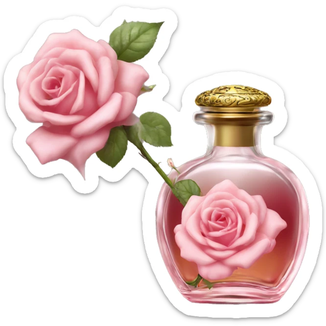 Rose magic fairy sparkling old Antique oil perfume bottle with herbal and rose flowers sticker