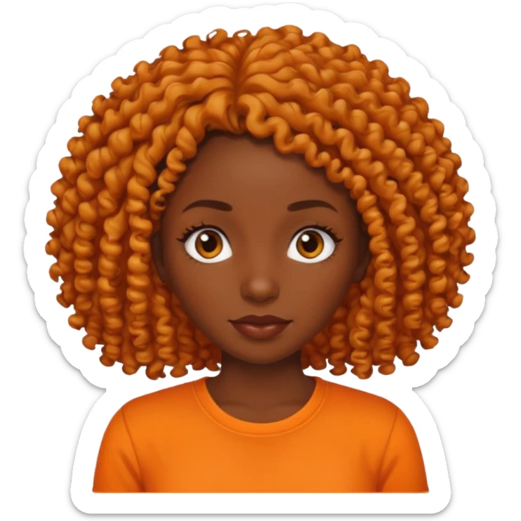 dark skin woman with organge shirt and curly hair sticker
