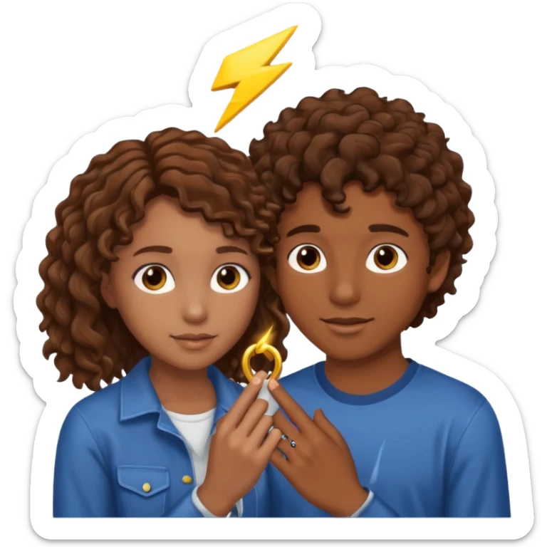 a 15 year old girl with brown curly hair but she has lightnings in it with a brown haired boy who gave her a promise ring sticker
