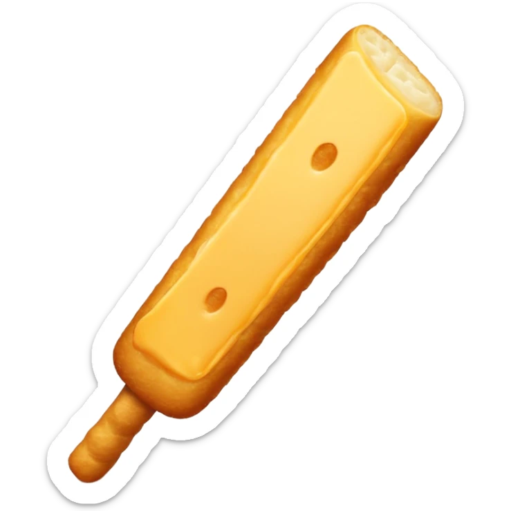 Create an emoji-style illustration of a tequeño, a traditional Venezuelan snack. It should look like a small, golden-brown, fried cheese stick with a smooth, slightly crispy exterior. Use simple shapes, clean lines, and vibrant colors to match modern emoji aesthetics sticker