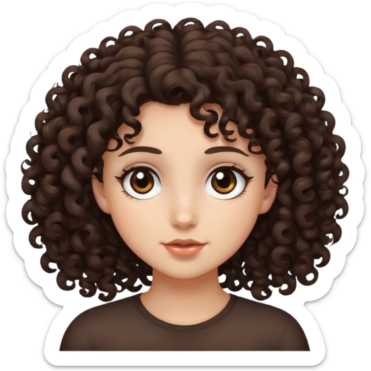 Curly haired girl with fair skin dark brown eyes and hair  sticker