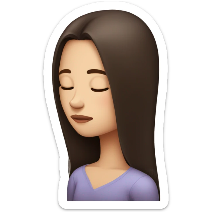 fair skin, dark brown straight long hair girl sleeping in bad sticker
