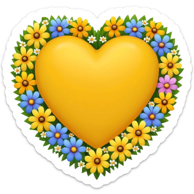 yellow heart with beautiful colorful field flowers around its border sticker