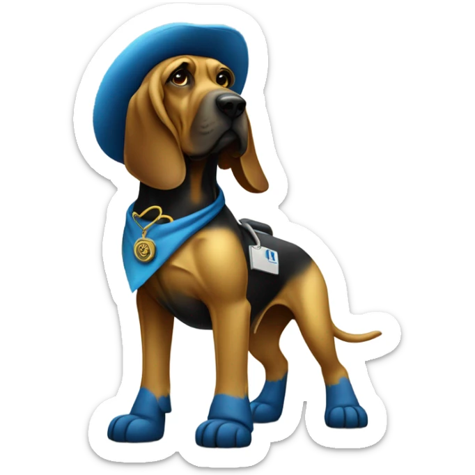Full body Gold and blue bloodhound as a doctor policeman with JJC monogram. sticker
