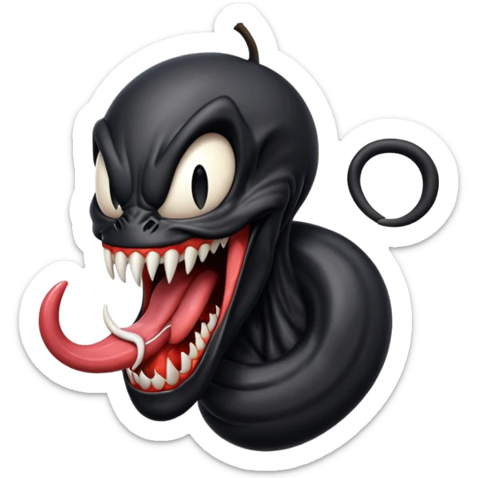 Venom with very long tongue out, clean black body, no logos or markings, normal Apple emoji style sticker