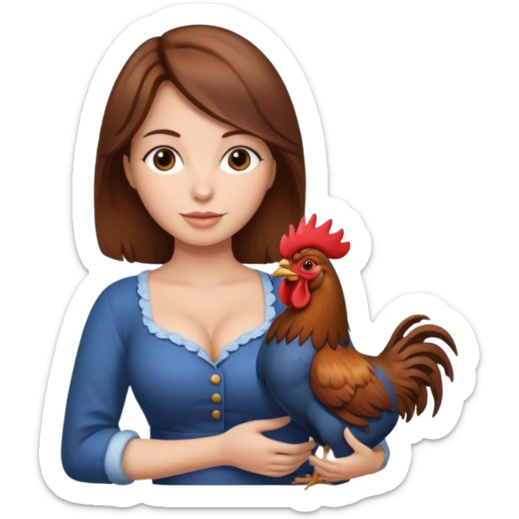Brown hair large boob Woman holding rooster sticker
