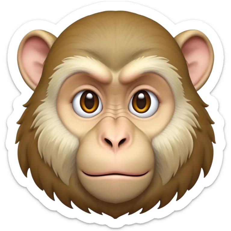 Cinematic Noble Macaque Portrait Emoji, Poised and regal, with a smart, agile build and expressive, deep-set eyes, adorned with soft, detailed fur and a dignified expression, Simplified yet sharp and sophisticated features, highly detailed, glowing with a soft, natural radiance, high shine, intelligent and commanding, stylized with an air of primate nobility, focused and alert, soft glowing outline, capturing the essence of a watchful and confident guardian that appears ready to leap out of the screen with effortless authority! sticker