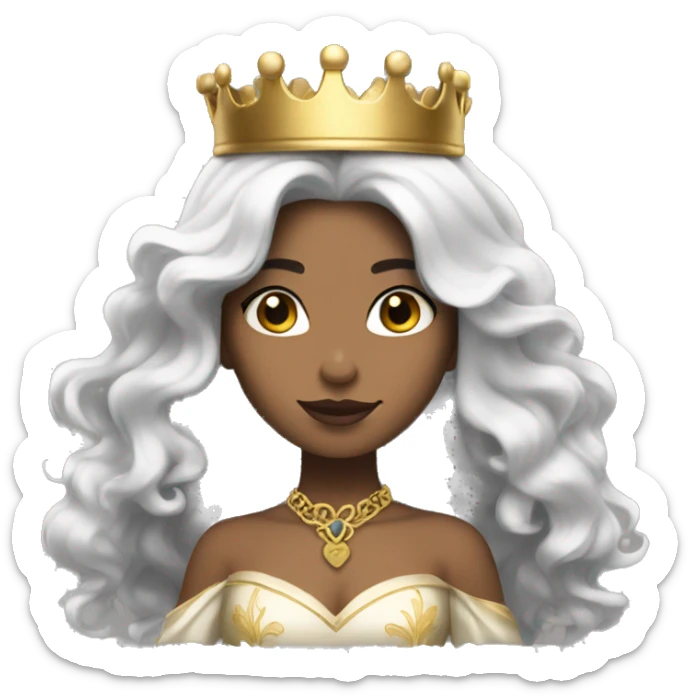 princess with white skin and long black wavy hair and a golden crown  sticker