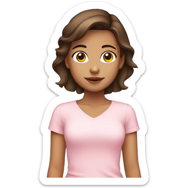 Teen girl with short brown hair brown eyes wearing a baby pink shirt and she also has tan skin sticker