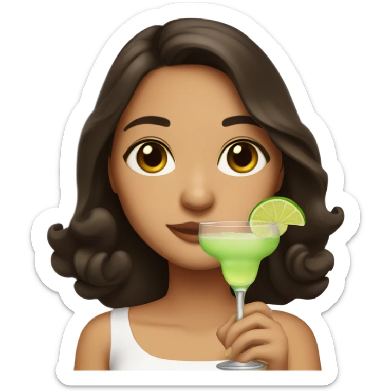 Brunette girl with brown eyes holding a margarita drink on hand sticker