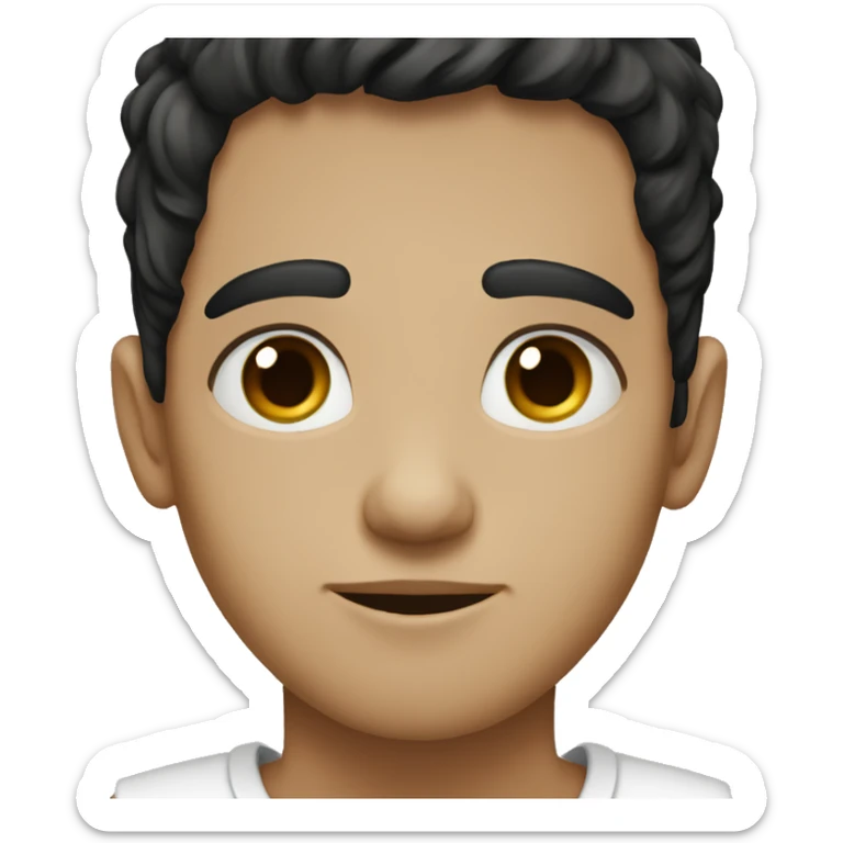 a boy with black hair and brown eyes an culy hair and white skin sticker