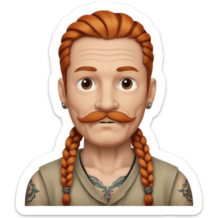 gray color mstache dark ginger braids man very gray mustache old very tattoed with the whitest mustache ever sticker