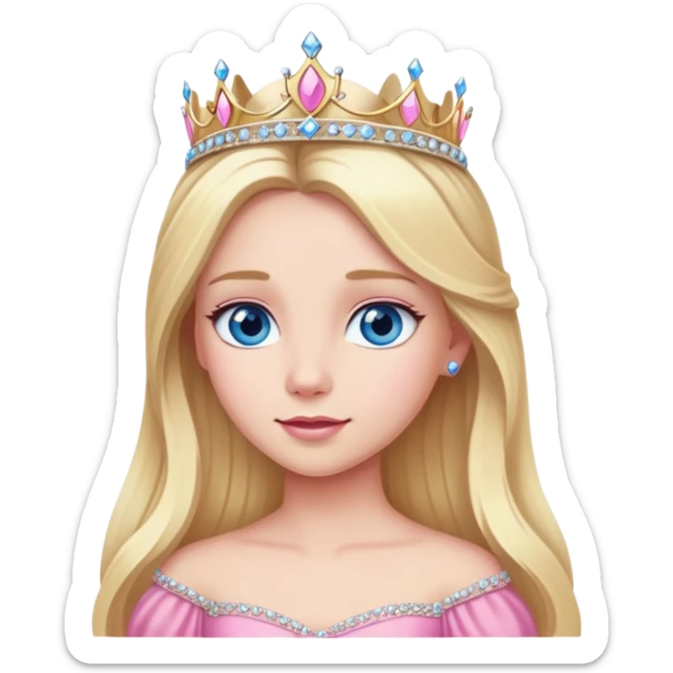 Princess with blue eyes, long blonde hair, tiara and pink dress sticker