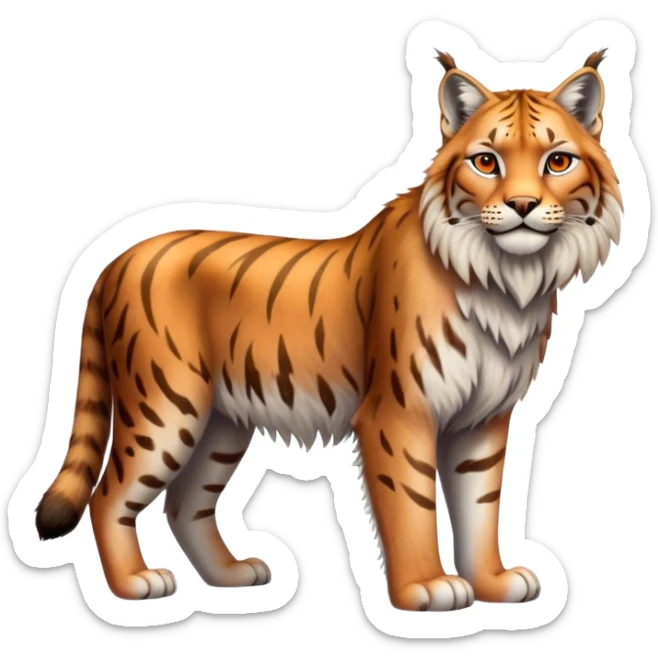Lynx, full body in the style of the apple tiger and lion, realistic, friendly, snow, without beard sticker