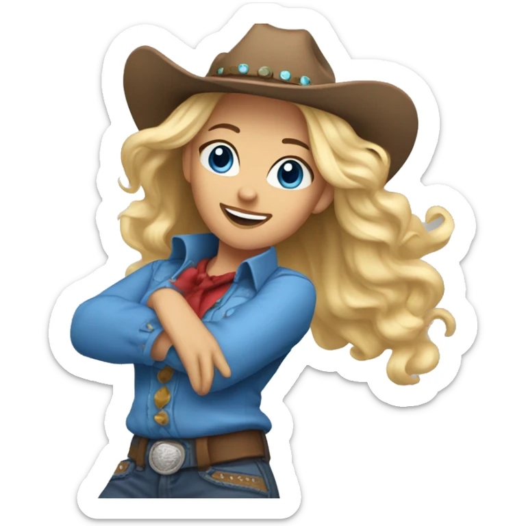 Cowgirl with blonde hair and Blue eyes in blue clothes  and that dances  sticker