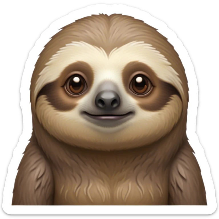 Cinematic Noble Sloth Portrait Emoji, Poised and serene, with a leisurely, gentle build and calm, wise eyes adorned with soft, textured fur, Simplified yet sharp and sophisticated features, highly detailed, glowing with a soft, tranquil glow, high shine, intelligent and unhurried, stylized with an air of relaxed authority, focused and composed, soft glowing outline, capturing the essence of a watchful and confident guardian that appears ready to slowly emerge from the screen with effortless grace! sticker