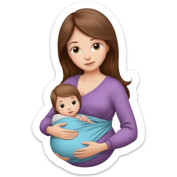 Pregnancy babywearing mom with long brown hair and fair skin with a baby and wrap  sticker